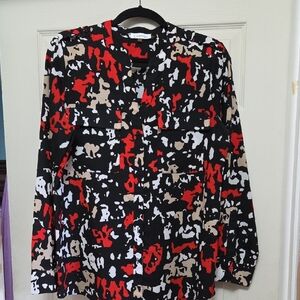 Calvin Klein Red and Black Abstract Blouse